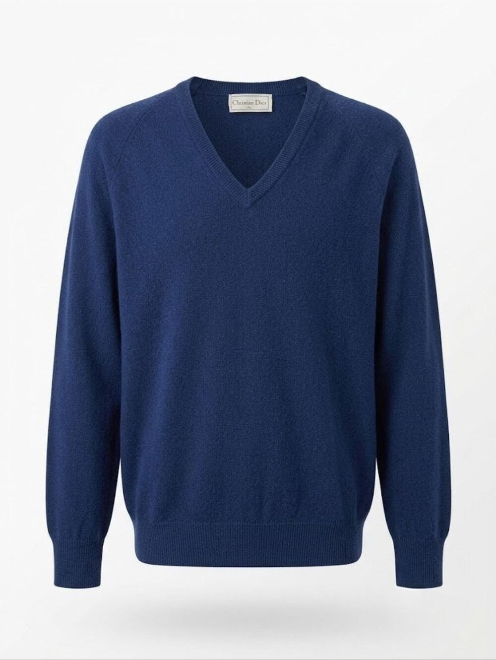 Vintage Dior Men's Navy V-Neck Pullover Sweater